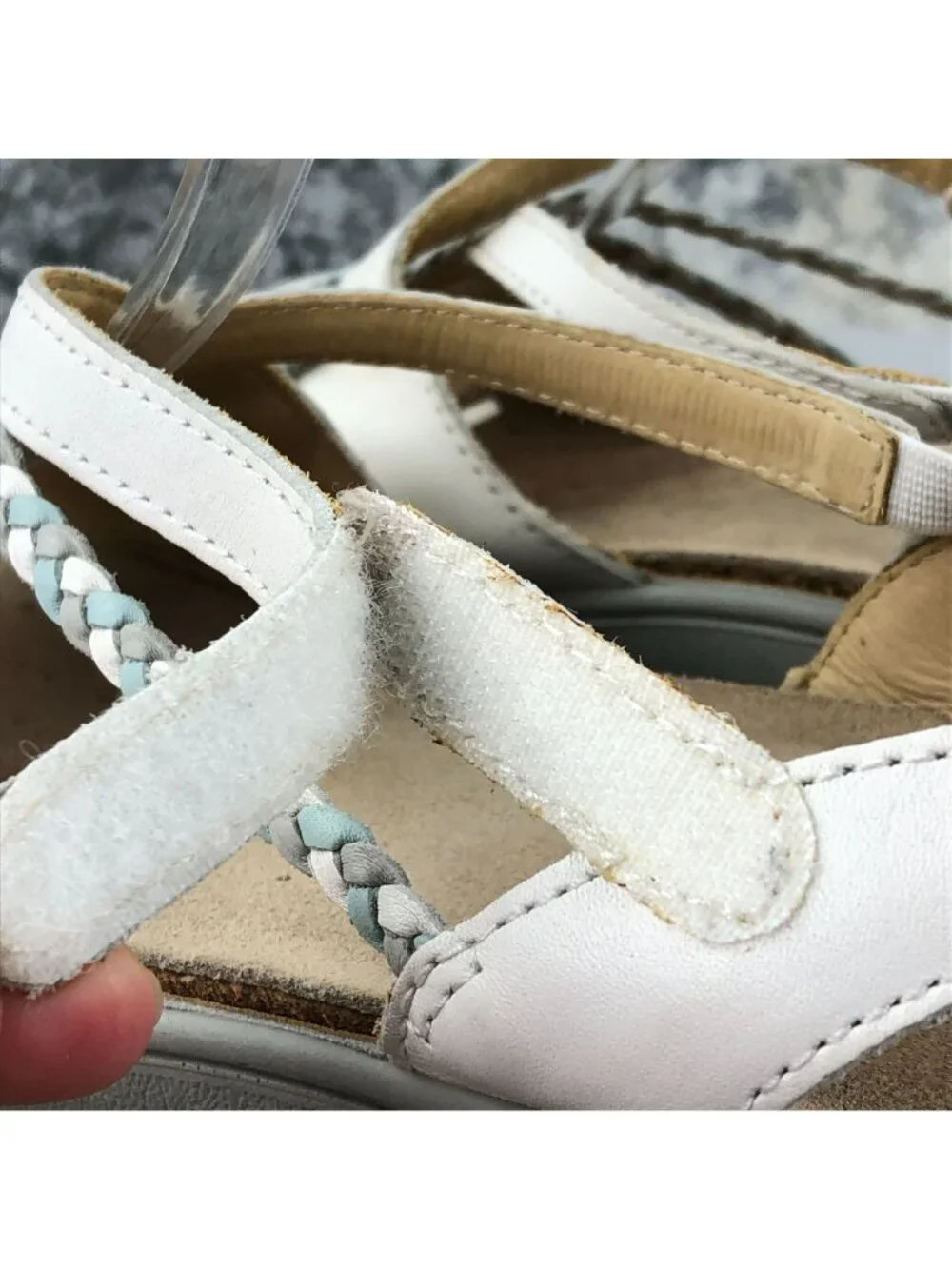 Hotter Women's Size 8 Inspire White Leather Braided Open Toe Hook & Loop Sandals